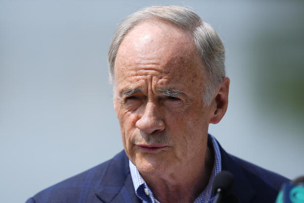 Sen. Tom Carper speaks during a news conference in Wilmington, Delaware, on Monday, May 22, 2023. 
