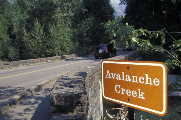 Montana, Glacier National Park, (Waterton-Glacier International Peace Park,) Avalanche Creek Trailhead Sign. 