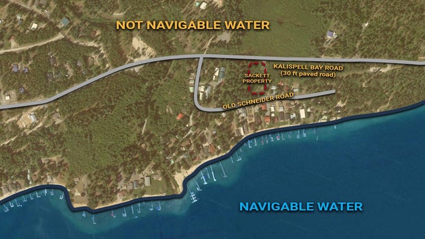 A diagram by the Pacific Legal Foundation showing the property near Priest Lake, Idaho, at the center of Sackett v. EPA.