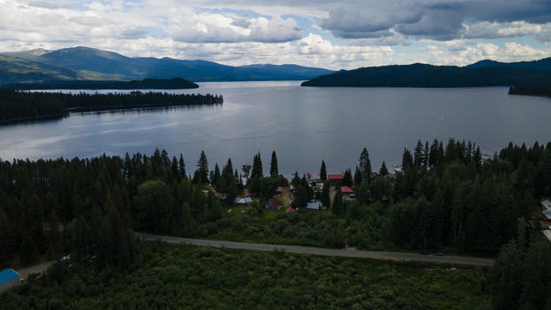An aerial view of Priest Lake, Idaho, and the property at the center of the Supreme Court case Sackett v. EPA. 