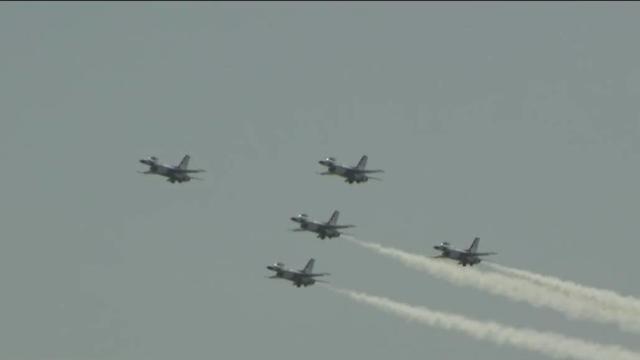 The USAF Thunderbirds fly into the sky at Memorial Day air show on Long Island 