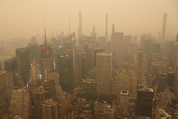Heavy Smoke Shrouds Midtown Manhattan in New York City 