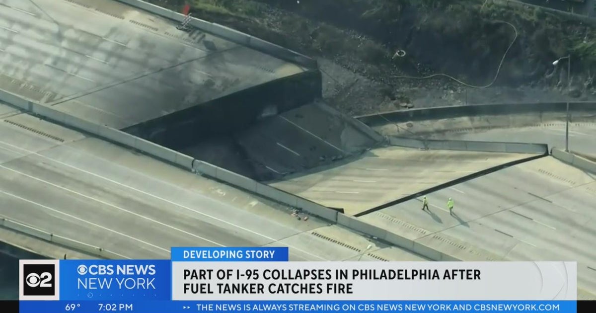 Section of I-95 in Philadelphia collapses after tanker truck fire - CBS ...