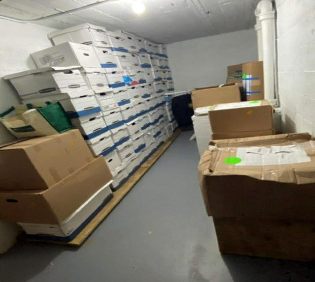 This image, contained in the indictment against former President Donald Trump, shows boxes of records that had been stored in the Lake Room at Trump's Mar-a-Lago estate in Palm Beach, Florida, after they were moved to a storage room on June 24, 2021. 