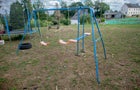 This photograph taken on June 12, 2023 shows the swing where an 11-year old girl was killed, in Plonevez-du-Faou, western France. 