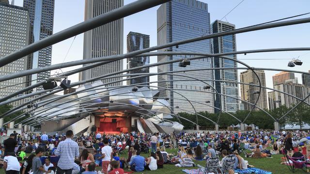 Millennium Park, crowd at Grant Park Symphony the Jay Pritzker Pavilion, Chicago 