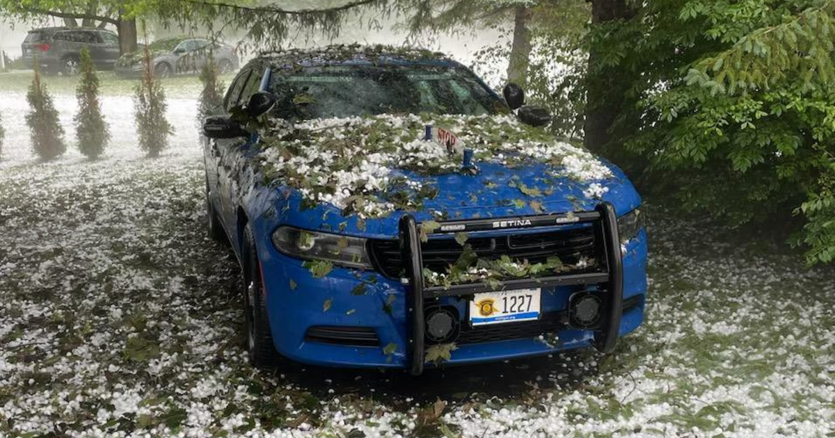 Michigan State Police cruiser damaged during hailstorm in Howell