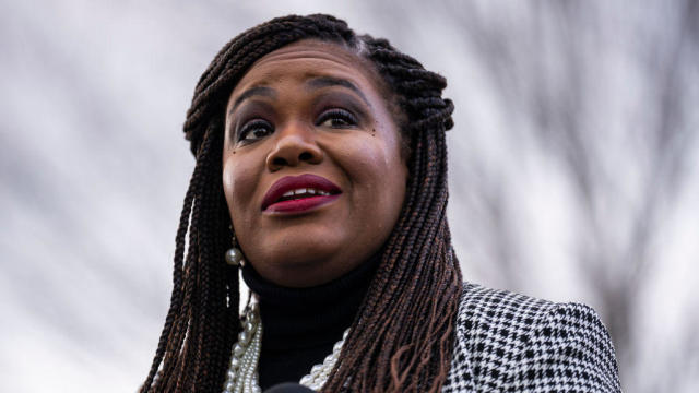 Rep. Cori Bush speaks during a news conference outside the U.S. Capitol on Thursday, Jan. 26, 2023. 