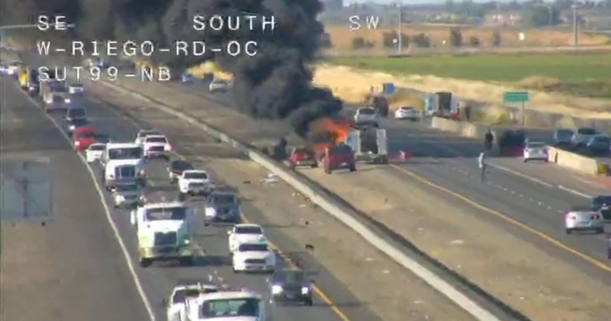 VIDEO: Vehicle catches fire on Highway 99 north of Sacramento