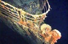 The port bow railing of the Titanic is seen in 12,600 feet of water about 400 miles east of Nova Scotia, Canada, as photographed as part of a joint scientific and recovery expedition sponsored by the Discovery Channel and RMS Titanic. 