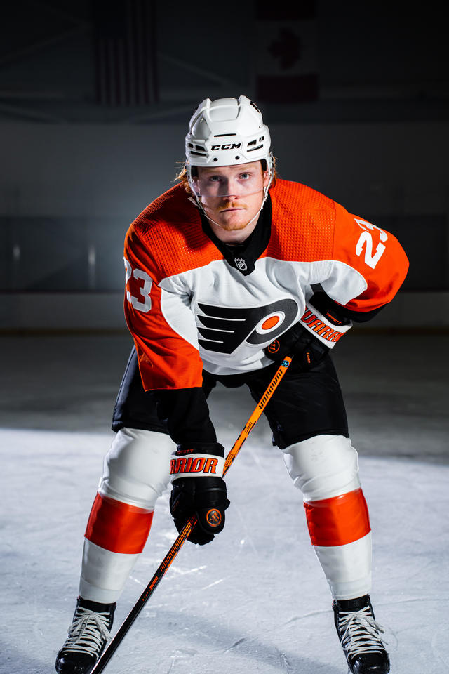 Side by side of the Flyers orange jerseys today and the one of the