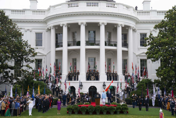President Biden and Indian Prime Minister Narendra Modi at an arrival ceremony during a state visit on the South Lawn of the White House in Washington, D.C., on Thursday, June 22, 2023. 