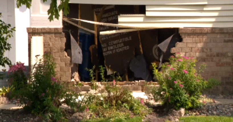 The car crashed into Fridley's house, no one was injured