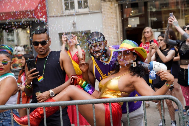 A parade goer shoots bubbles at the 2023 New York City Pride March on June 25, 2023 in New York City. 
