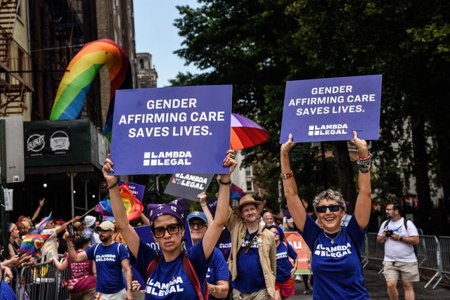 People participate in the annual Pride March on June 25, 2023 in New York City. 