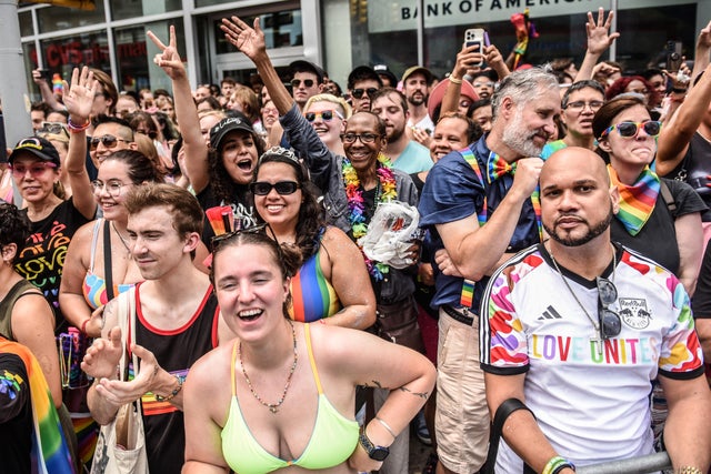 People participate in the annual Pride March on June 25, 2023 in New York City. 