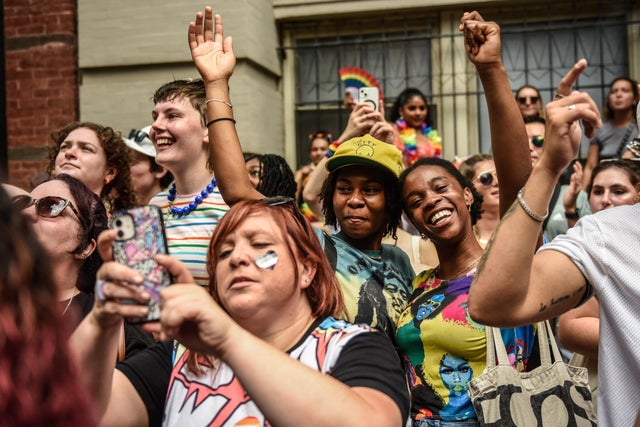 People participate in the annual Pride March on June 25, 2023 in New York City. 