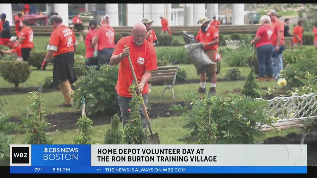 Home Depot volunteer day at Ron Burton Training Village CBS Boston