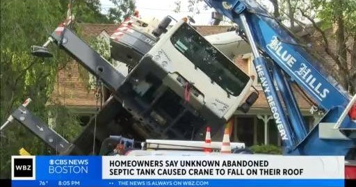 Abandoned septic tank causes crane collapse in Franklin - CBS Boston