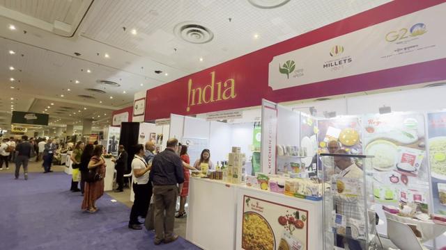 Booths on the floor of the 2023 Summer Fancy Food Show at the Javits Center. 