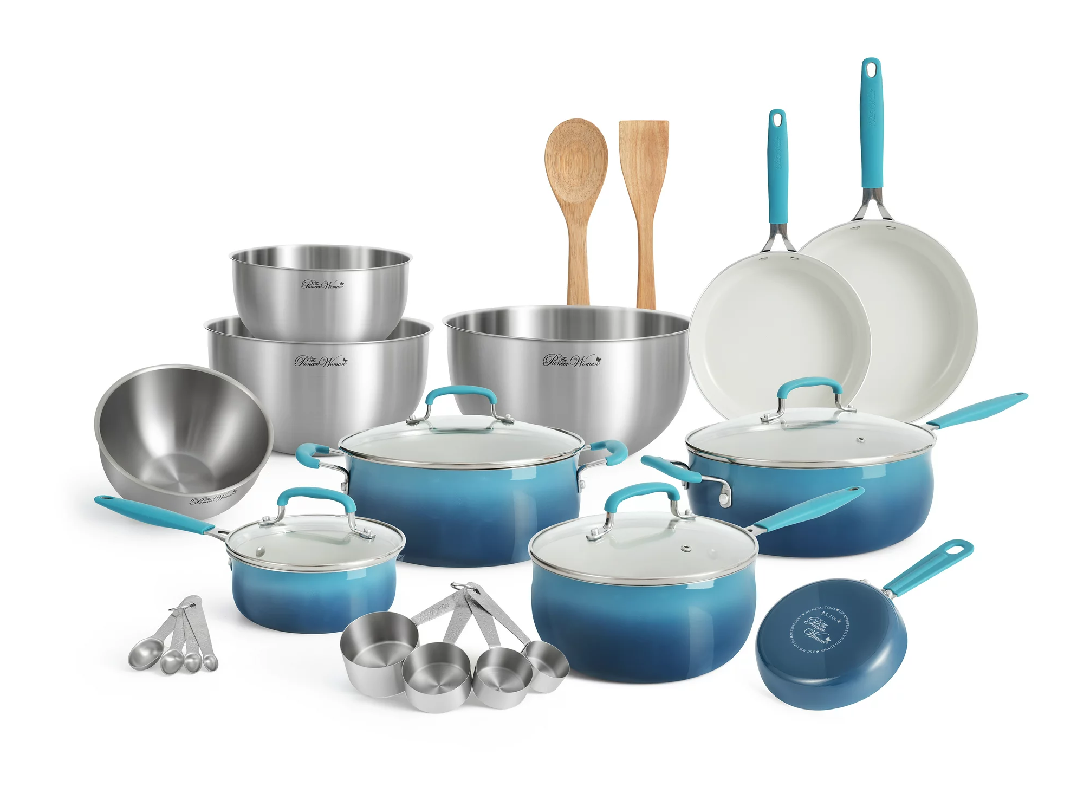 The Pioneer Woman 25 Piece Ceramic Nonstick Aluminum Easy Clean Cookware Set 