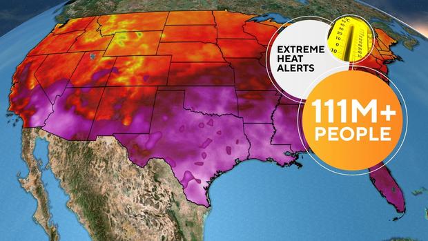 Weather map showing heat wave forecast across southern states 