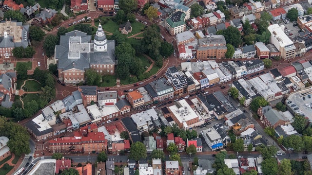 Aerial Image, Annapolis, MD State House and Main Street 