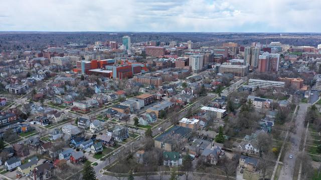 Aerial View of Downtown Ann Arbor, Michigan 