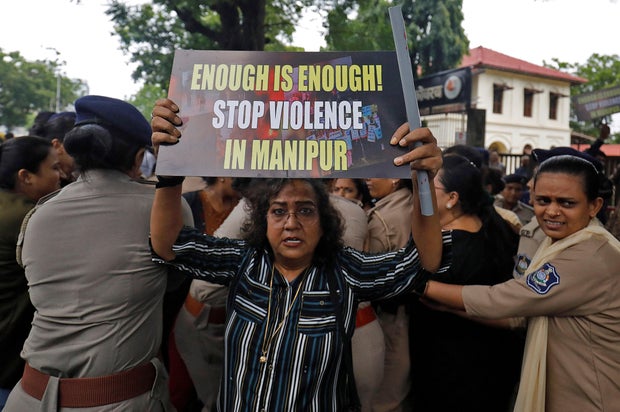 Protest against the alleged sexual assault in Manipur state, in Ahmedabad