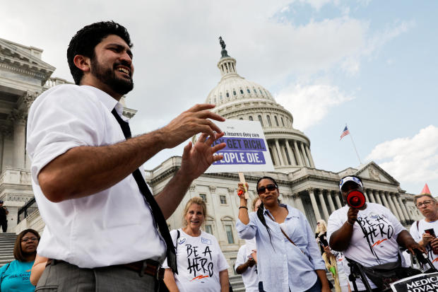 Rep. Greg Casar (D-Texas) talks to supporters outside the U.S. Capitol during his hunger and thirst strike 