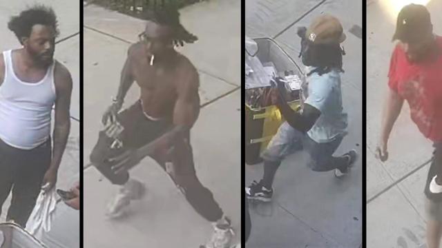 Surveillance photos of four individuals wanted in connection to an assault in East Harlem. 
