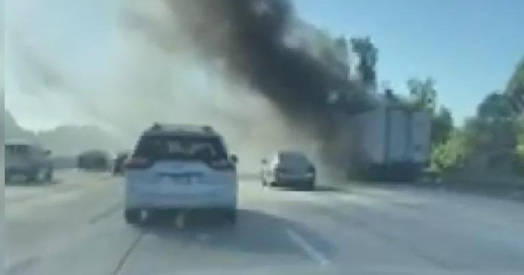 Highway 50 big rig fire blocks several lanes - CBS Sacramento
