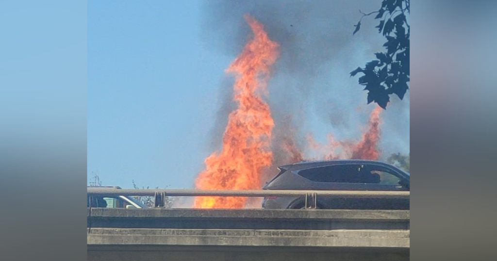 Big rig hauling wood pallets catches fire along eastbound Highway 50 in Sacramento
