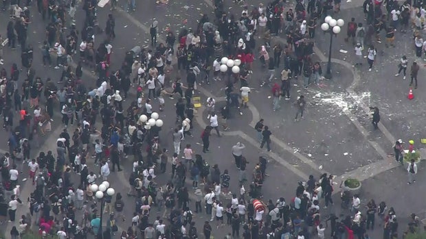 An aerial view of thousands of people crowded into Union Square.