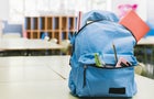 Blue schoolchild backpack table High quality beautiful photo concept,Romania 