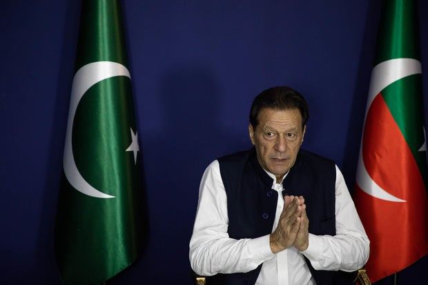 Imran Khan, Pakistan's former prime minister, gestures as he speaks during an interview in Lahore, Pakistan, on June 2, 2023