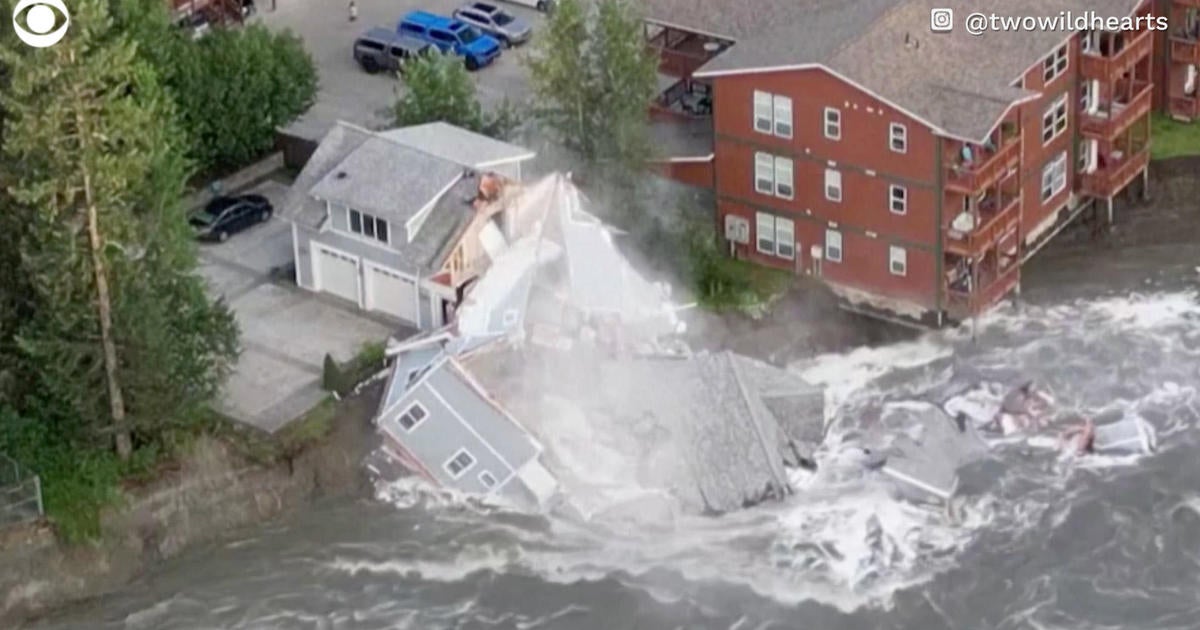 Alaska home collapses into raging river as melting glacier causes flood ...