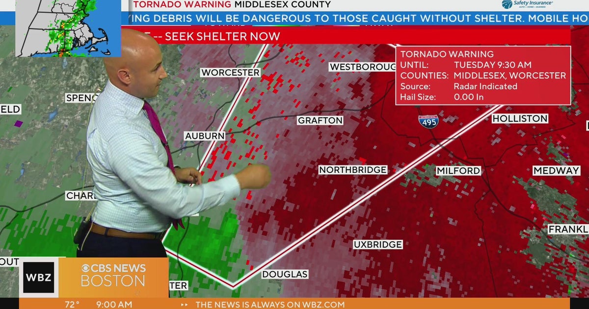 Tornado warning issued for parts of Middlesex, Worcester counties - CBS ...