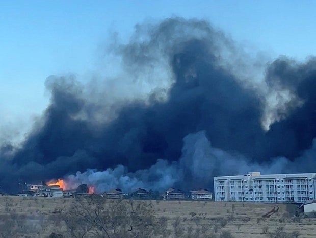 A wildfire is seen on the Hawaiian island of Maui