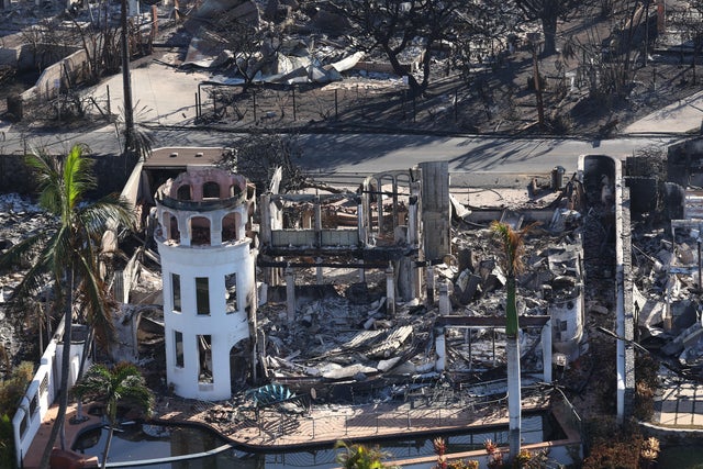 Part of a structure still stands after being destroyed by a wildfire in Lahaina, on the island of Maui, Hawaii 