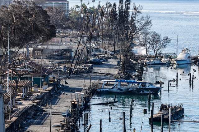 An aerial view of Lahaina devastation 