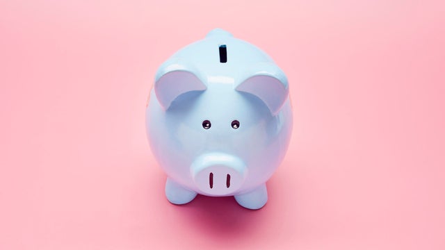 Piggy piggy bank and dollar coins 