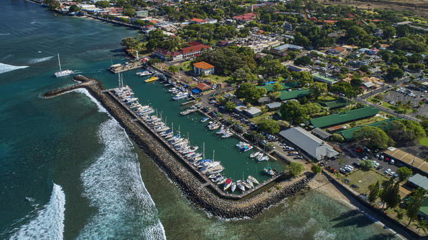 Aerial view of the Historic tourist town of Lahaina,Maui,Hawaii,USA 