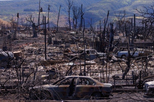 Lahaina natives describe harrowing scene as Maui wildfire raged on: "It's like a bomb went off" 2 Fire damage is shown in Lahaina, Maui
