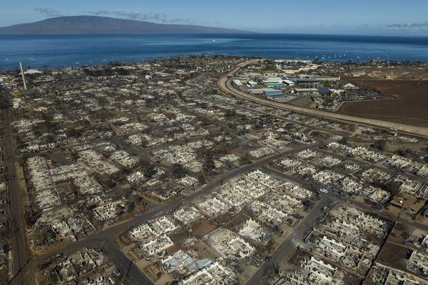 The aftermath of a wildfire is visible in Lahaina, Hawaii, on Aug. 17, 2023.  