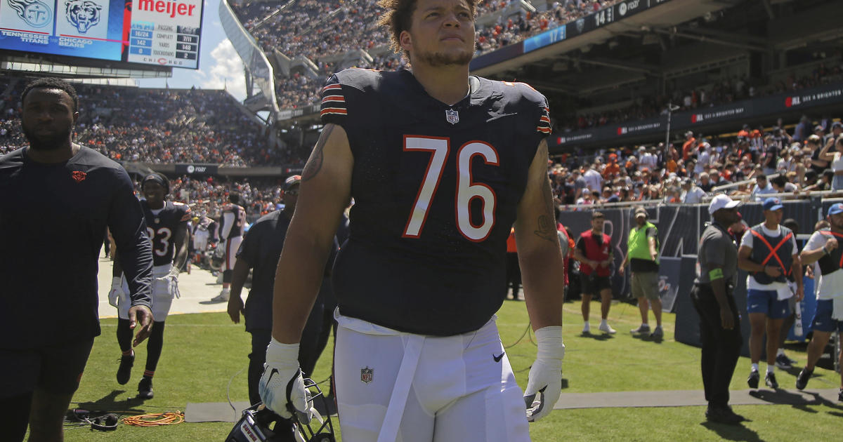 Chicago Bears offensive tackle Teven Jenkins (76) is seen during