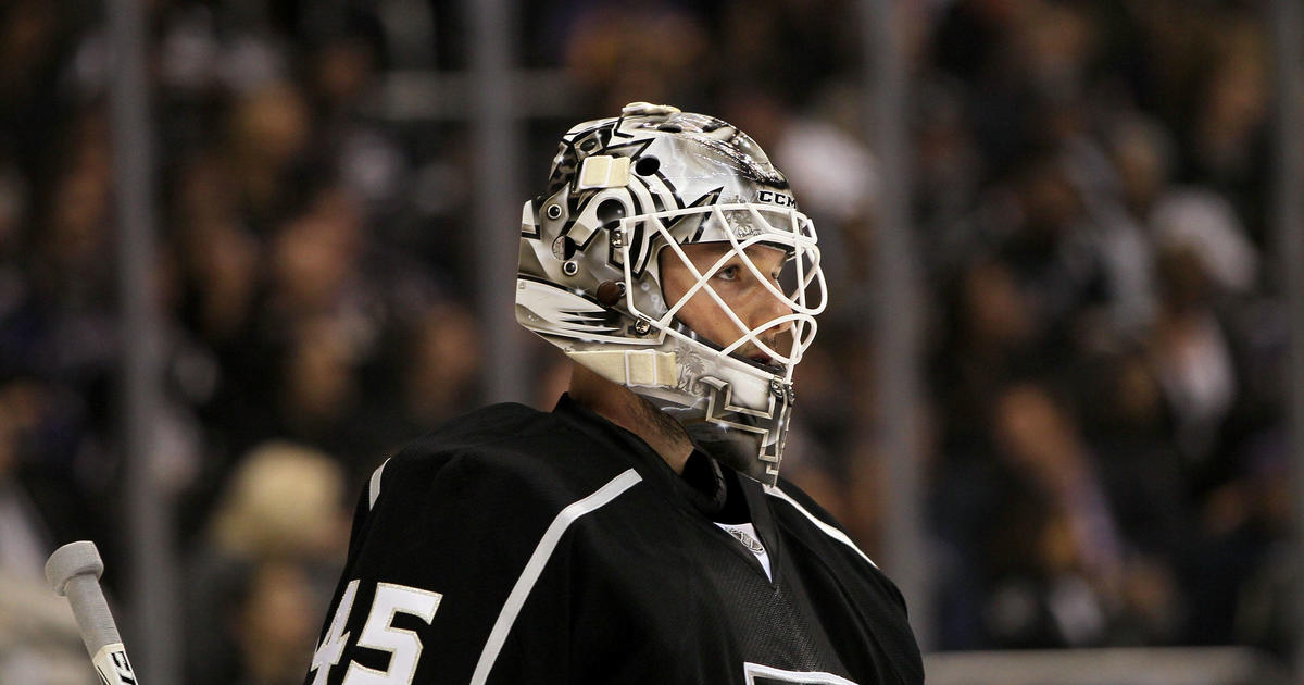 LA Kings Goaltender Jonathan Bernier wearing a Dodgers Hockey