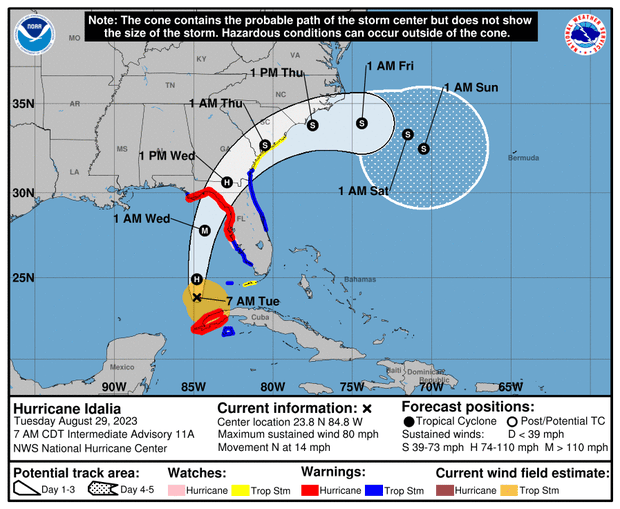 Hurricane Idalia forecast map 