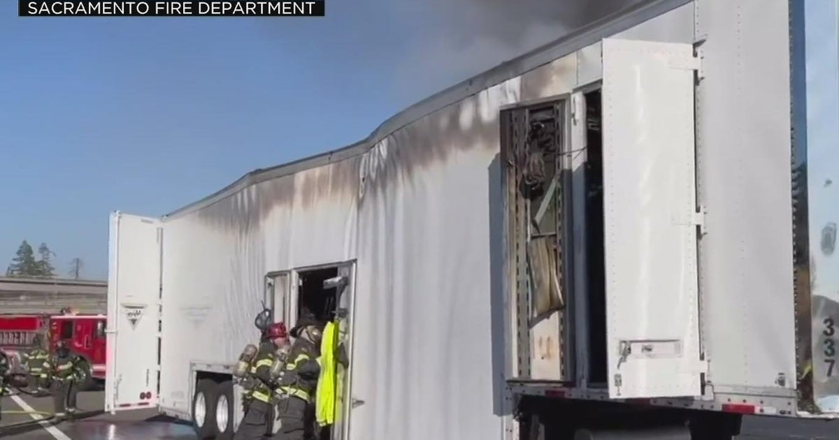Big rig hauling monster trucks catches fire on Hwy. 50 in Sacramento ...