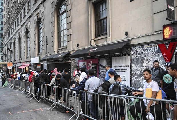 Asylum seekers camp outside the Roosevelt Hotel in Manhattan of New York